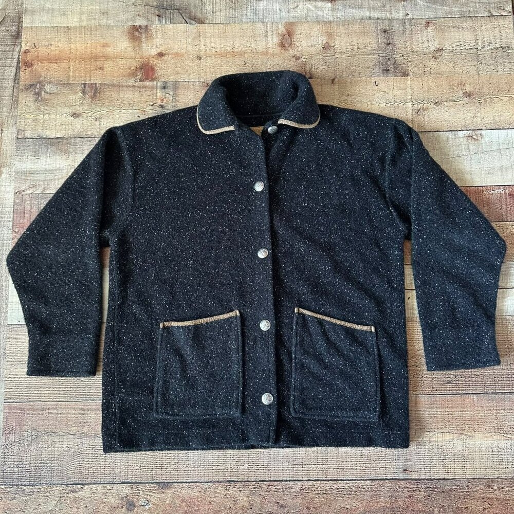 Vintage ALPS Black Speckled Jacket With Front Pockets & Button Closure - Size L